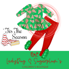 Load image into Gallery viewer, Christmas Cakes Sibling Collection PEPLUM TOP & LEGGINGS