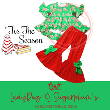 Load image into Gallery viewer, Christmas Cakes Sibling Collection RUFFLE TOP & BELL SET