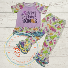 Load image into Gallery viewer, "JESUS, BIG BOWS & DINOS" Ruffle Bottom Set