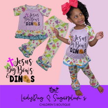 Load image into Gallery viewer, "JESUS, BIG BOWS & DINOS" Ruffle Bottom Set