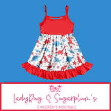 Load image into Gallery viewer, Patriotic Dinosaur Twirl Dress