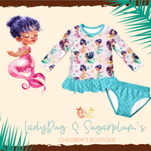 Load image into Gallery viewer, Brown Sugar Lovely Melanin Mermaid Long Sleeve Swimsuit (RASH GUARD)