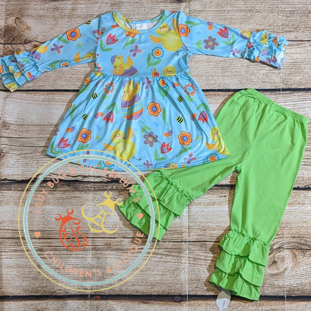 Easter Duckie Ruffle Bell Pant Set