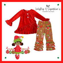 Load image into Gallery viewer, Ruffle Chocolate Elf Double Bell Set/ Boutique Set
