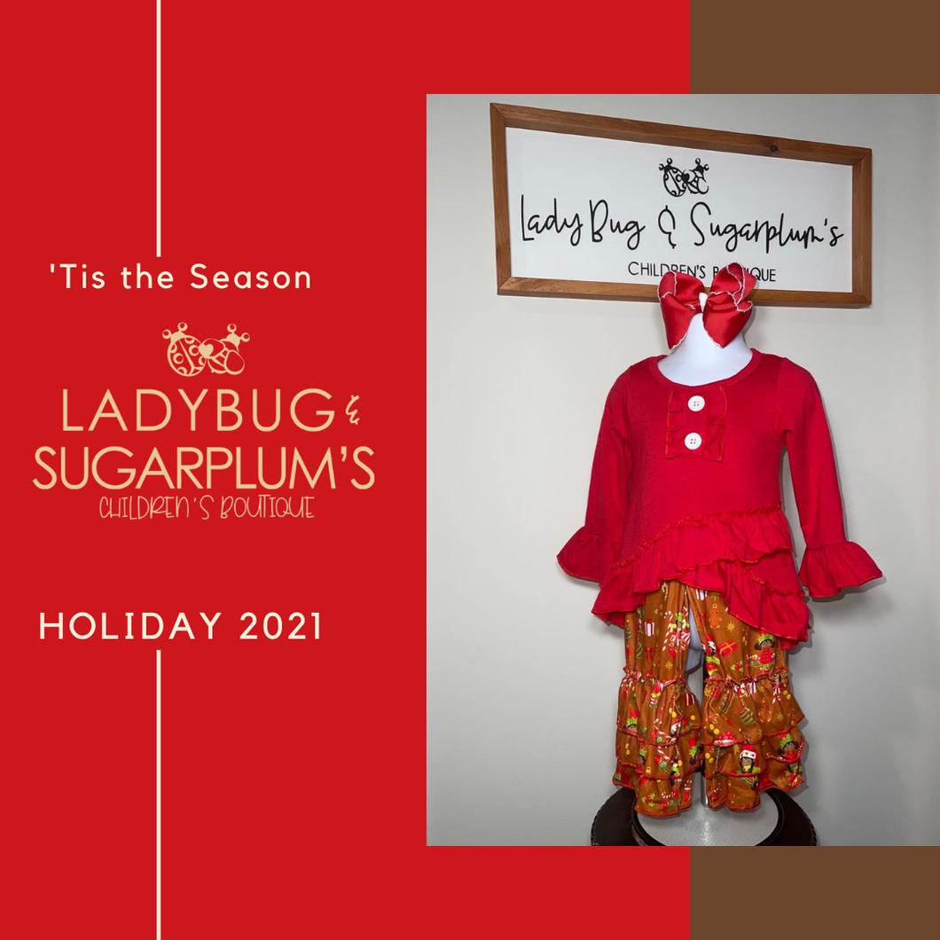 Ruffle Chocolate Elf Double Bell Set/ Boutique Set