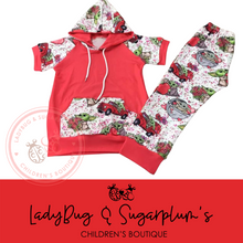 Load image into Gallery viewer, Red, Green &amp; Cream Hearts Lounge Hoodie Set - Child or Baby

