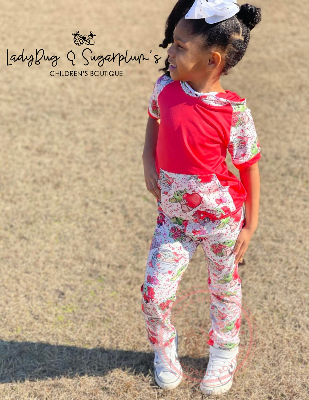 Red, Green & Cream Hearts Lounge Hoodie Set - Child or Baby