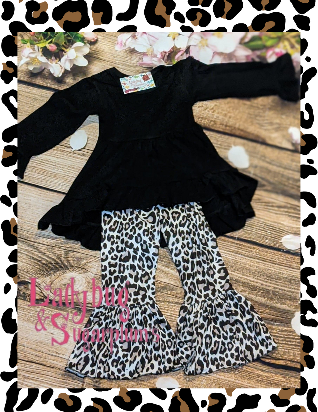Winter White Leopard Print Ruffle Outift
