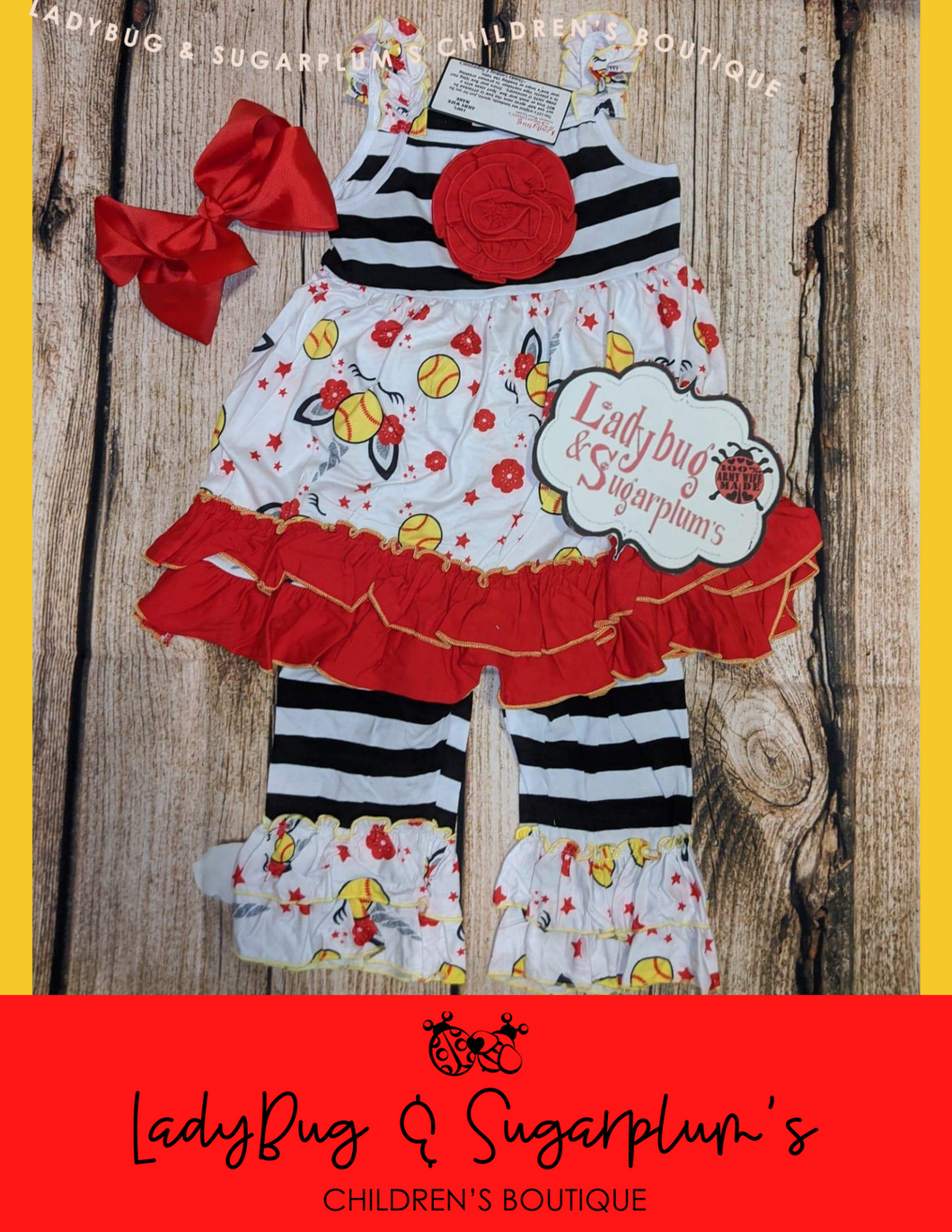 Unicorn Softball Ruffle Pant Boutique Outfit