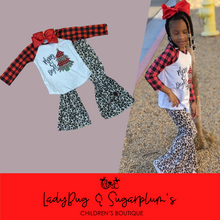 Load image into Gallery viewer, Merry and Bright Cheetah Print Buffalo Plaid Bell Outfit
