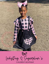 Load image into Gallery viewer, Pink and Black Suspender Skirt Set

