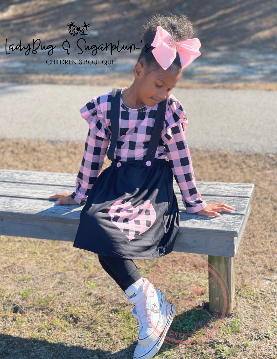 Pink and Black Suspender Skirt Set