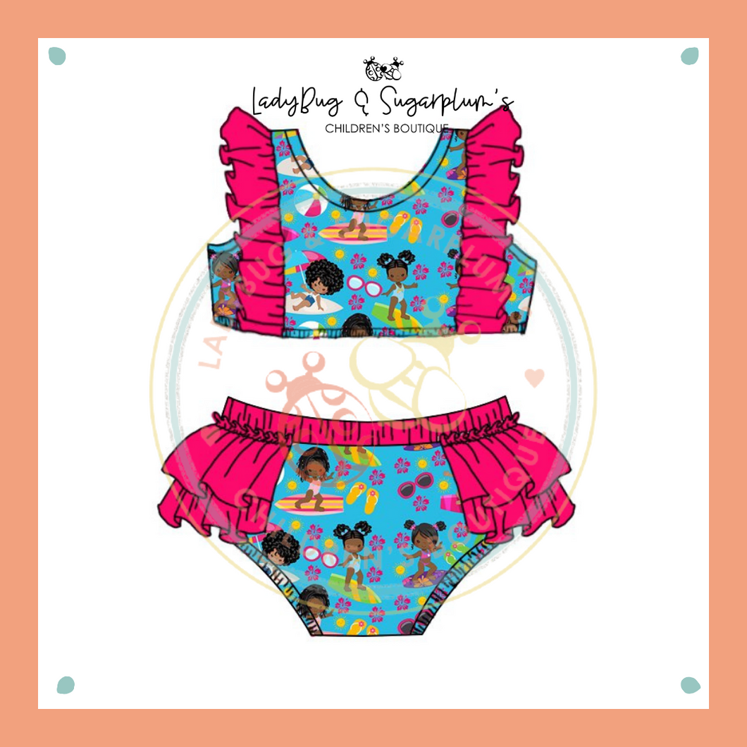 Surfer Girl Ruffled Two Piece Swimsuit