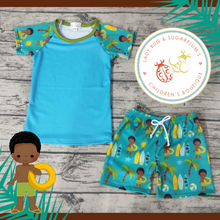 Load image into Gallery viewer, Brown Sugar Surfer Boys&#39; Rash Guard &amp; Trunks
